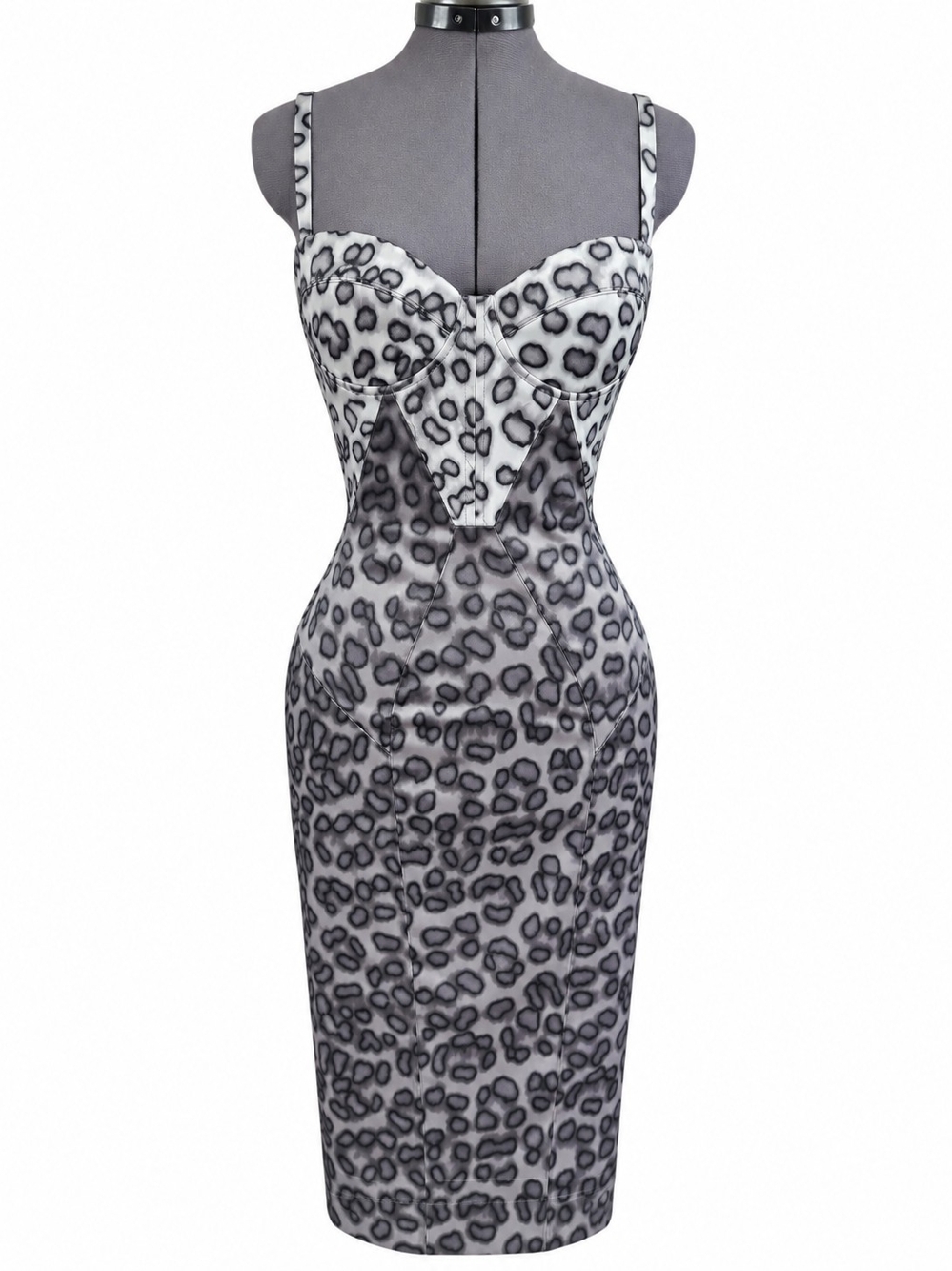 Grey Leopard Bustier Corset Bodycon Pencil Midi Dress Y2K
